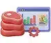 Meat products with sales analytics dashboard on a digital screen