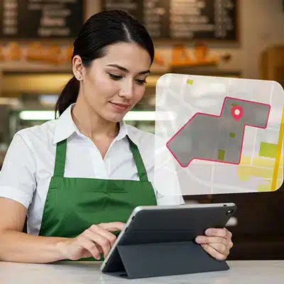 Woman using a tablet to manage online food deliveries